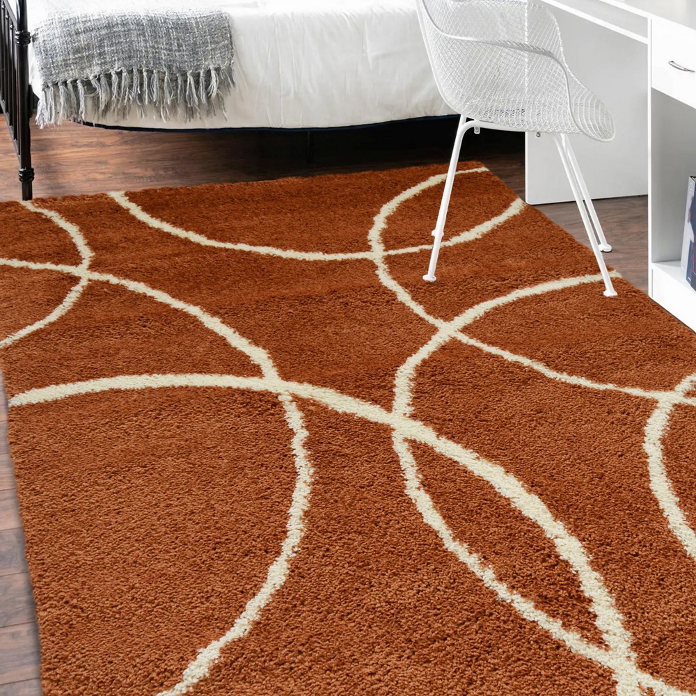 Snug Bubbles Shaggy Geometric Rugs in Terracotta Orange